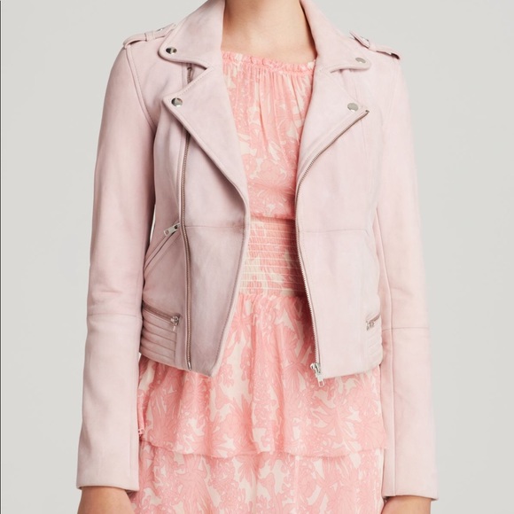 Maje Jackets & Blazers - Beautiful Maje Pink Suede Leather Moto Jacket